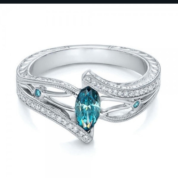 Jewelry - HP!! NWT Boho Beautiful Aquamarine & Rhinestones Stamped S925 5 Ring!